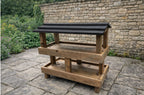 Heavy Duty Wooden Ground Bird Feeder Table - Ready Assembled Outdoor Wild Bird Feeding Station with Black Roof